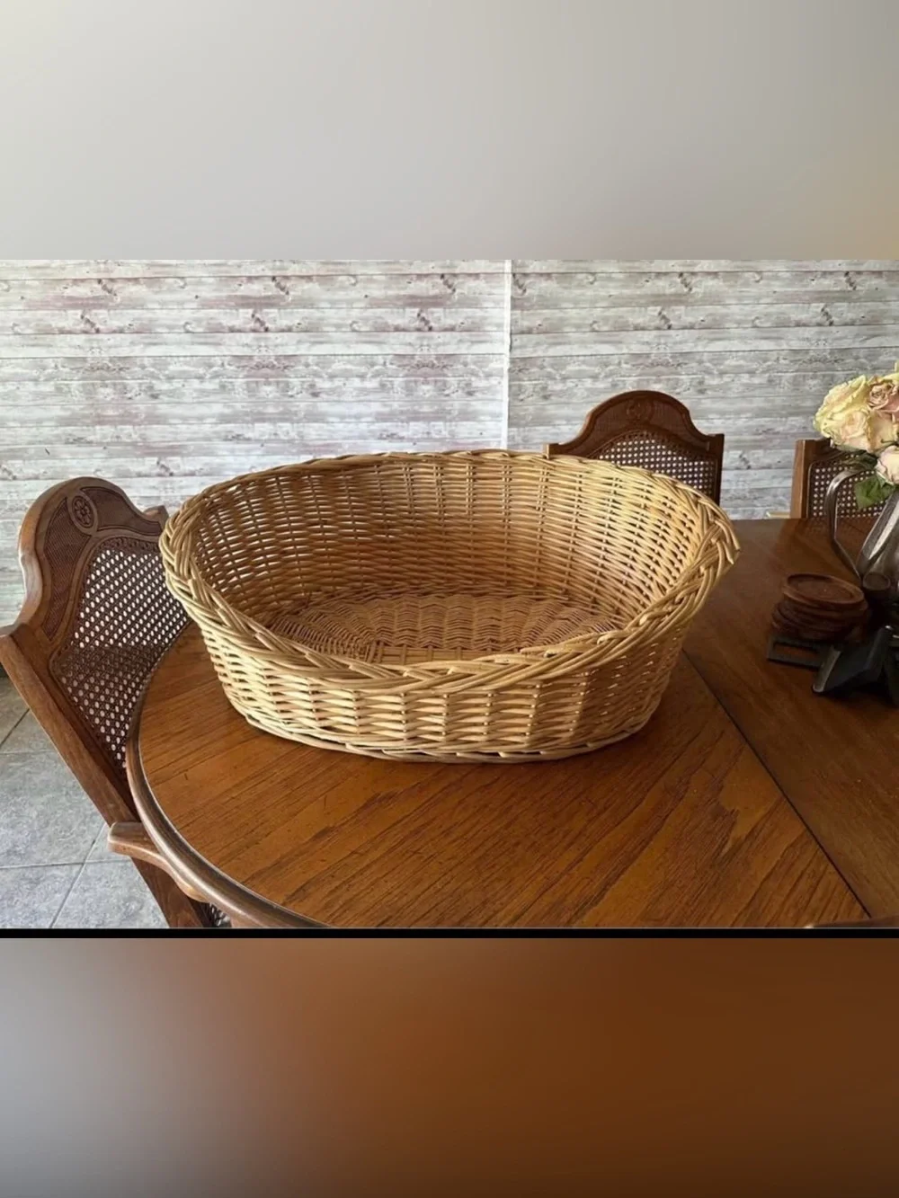 Woven Natural Rattan Pet Bed Basket - Natural